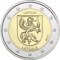 (008) Монета Латвия 2017 год 2 евро "Латгале"  Биметалл  UNC